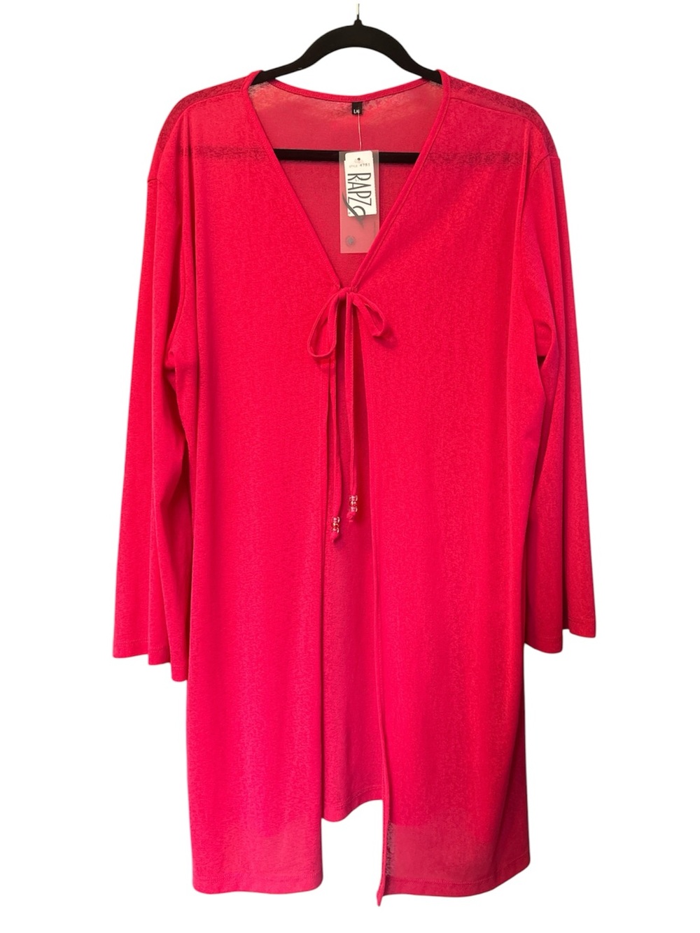 RAPZ Pink Tie-Front Long Sleeve Cover-Up, Size Large